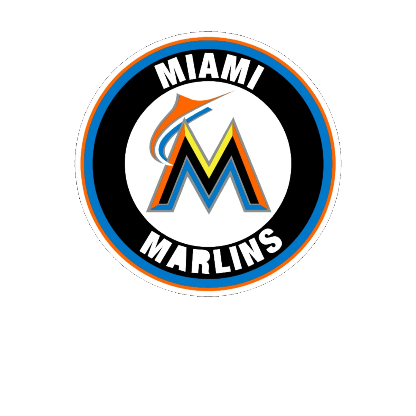 Miami Marlins - Circle With Yellow and Orange M - Full Color Vinyl Sticker - Custom Size