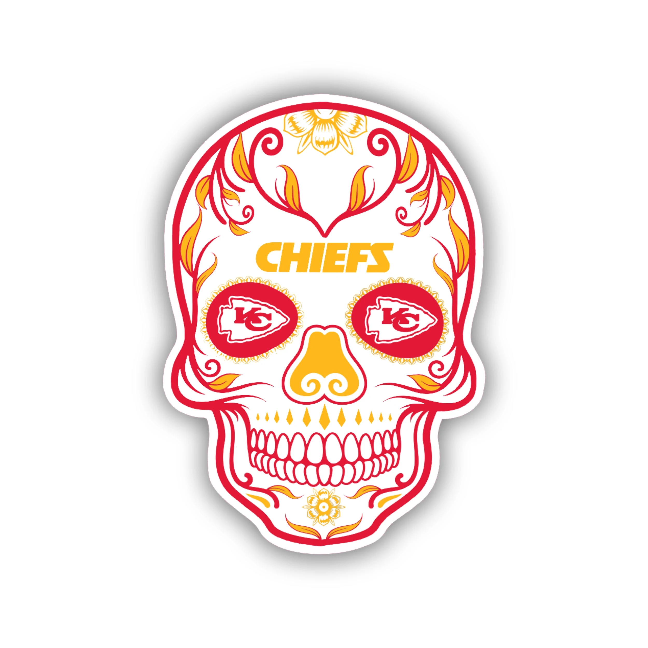 Kansas City Chiefs- Bright Sugar Skull Full Color Vinyl Sticker – Custom Size