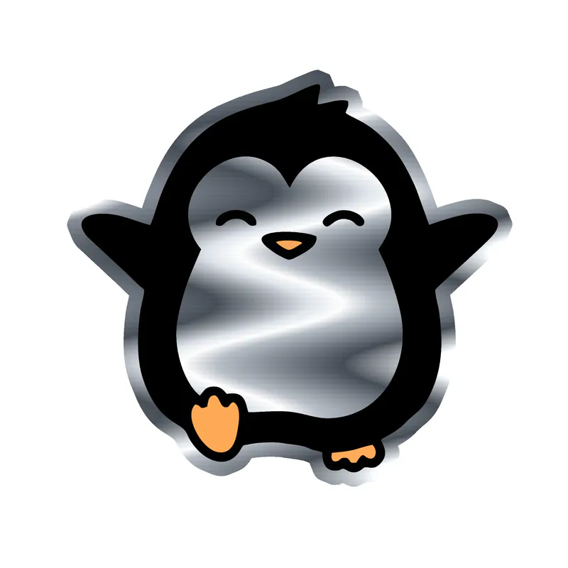 Penguin - Silver Chrome Vinyl Sticker - Custom Size