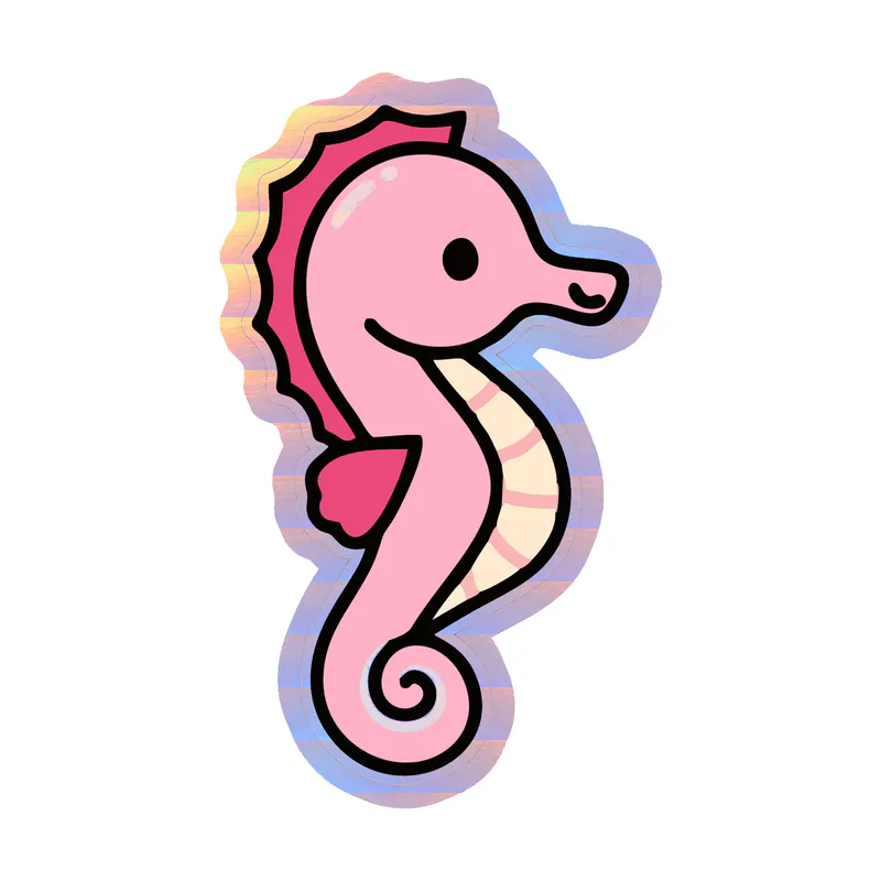 Pink Seahorse - Holographic Vinyl Sticker - Custom Size