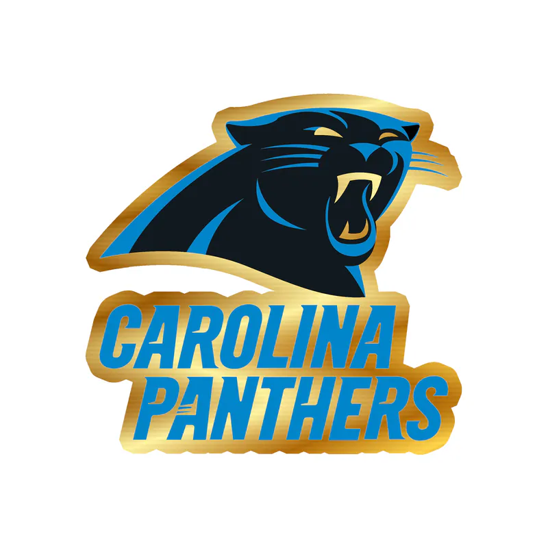 Carolina Panthers Gold Chrome Vinyl Decal - Panther's Head with Wording - Custom Size