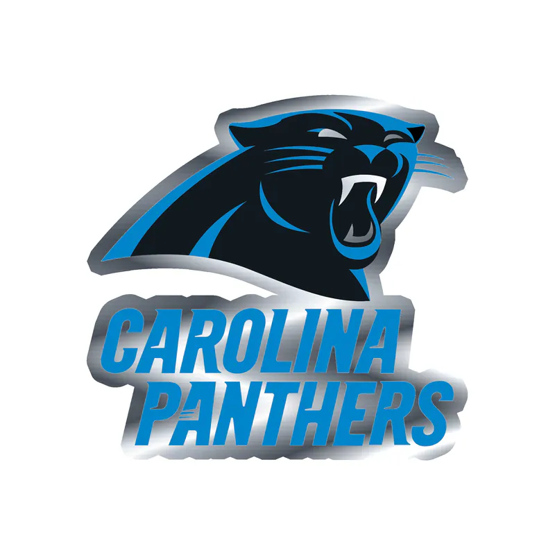 Carolina Panthers Silver Chrome Vinyl Decal - Panther's Head with Wording - Custom Size