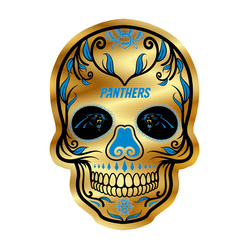 Carolina Panthers Gold Chrome Vinyl Decal - Sugar Skull - Custom Size