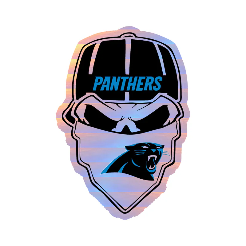 Carolina Panthers Holographic Vinyl Decal - Skull - Custom Size