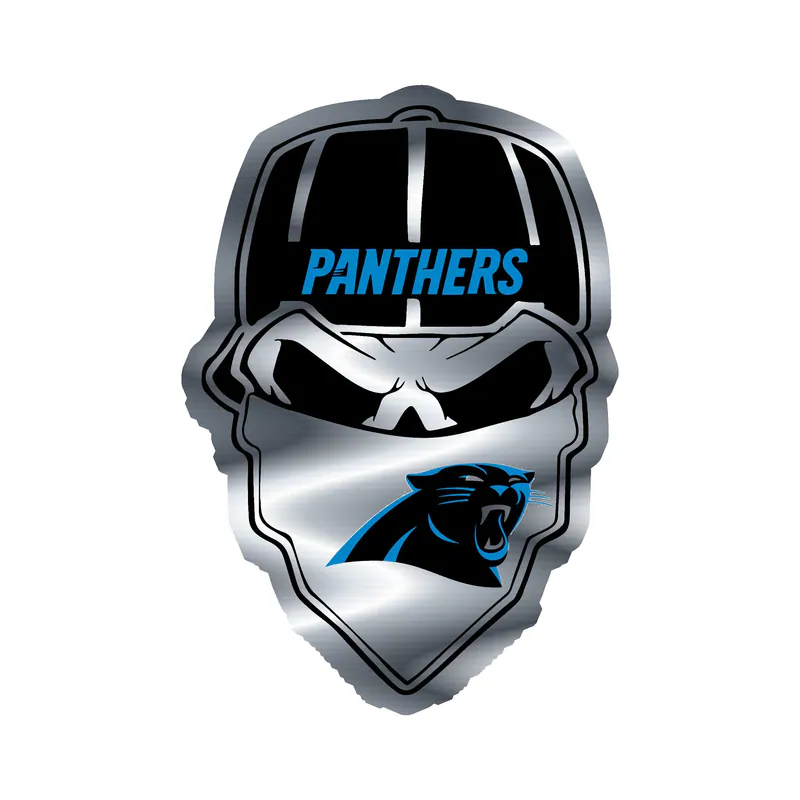 Carolina Panthers Silver Chrome Vinyl Decal - Skull - Custom Size
