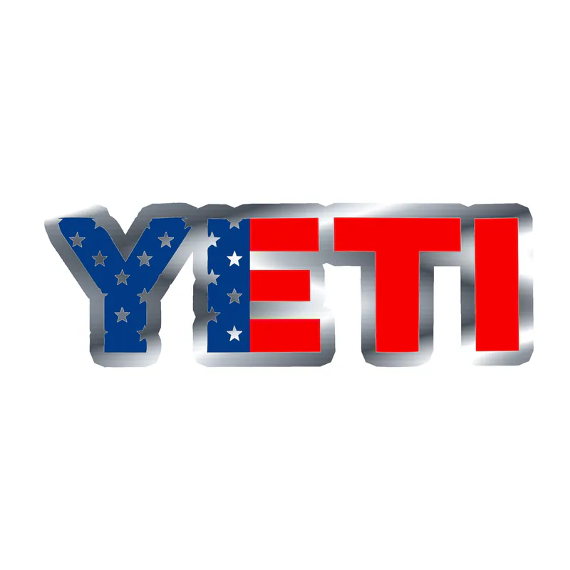 Yeti - American Flag - - Silver Chrome Vinyl Decal