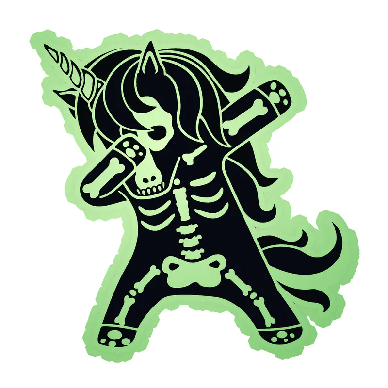 Dabbing Unicorn Skeleton Glow in the Dark Vinyl Decal - Custom Size