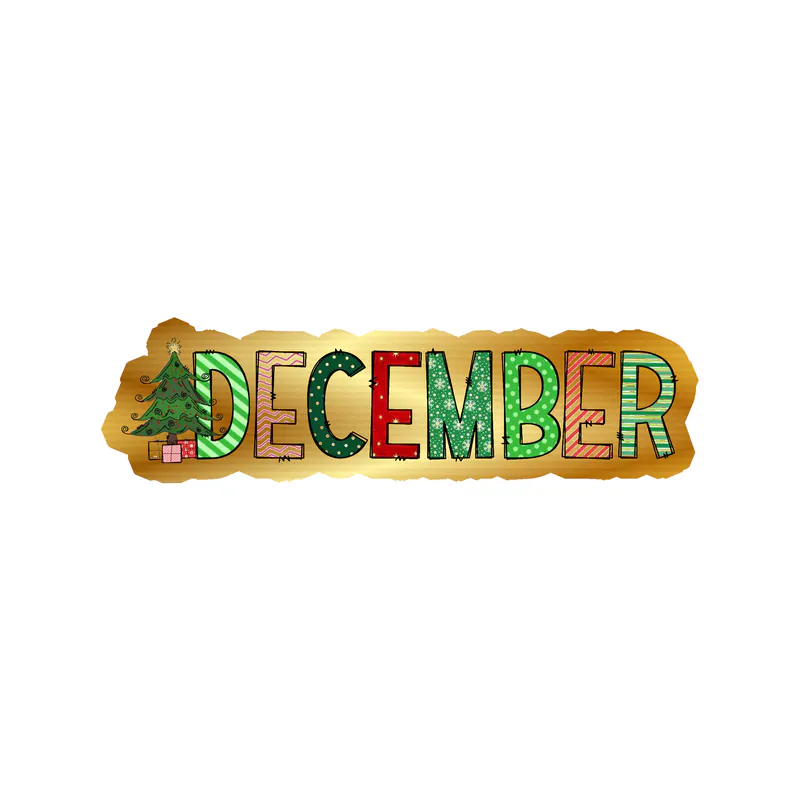 December - Month - Gold Chrome Vinyl Decal - Custom Size