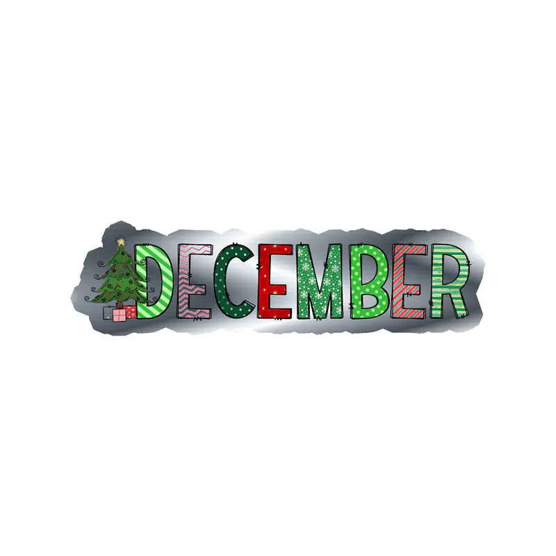 December - Month - Silver Chrome Vinyl Decal - Custom Size