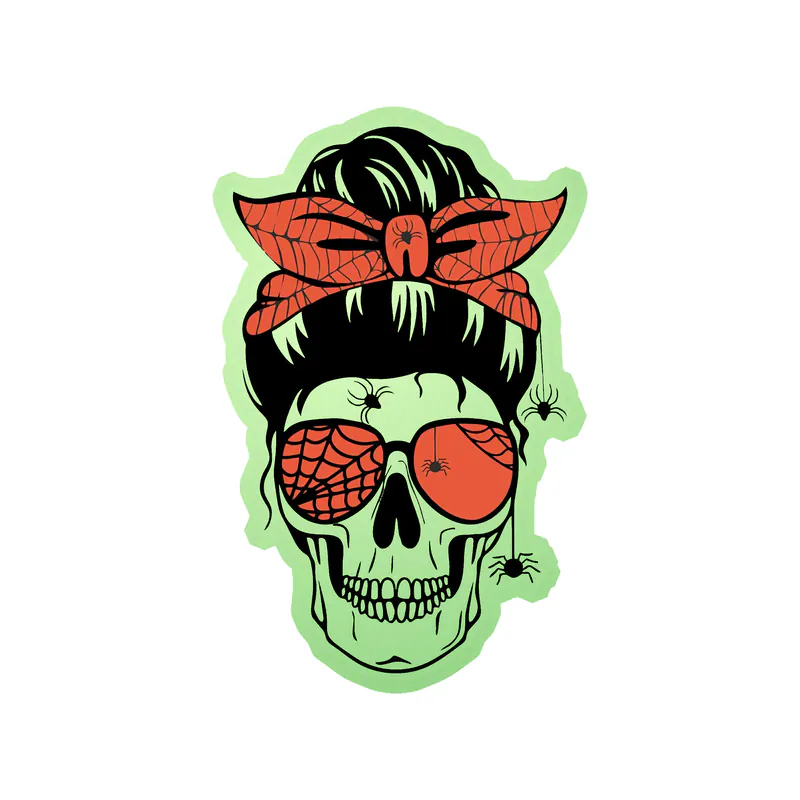 Halloween Skull Messy Bun - Glow in the Dark Vinyl Decal - Custom Size