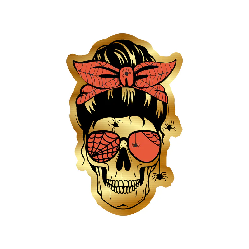 Halloween Skull Messy Bun - Gold Chrome Vinyl Decal - Custom Size