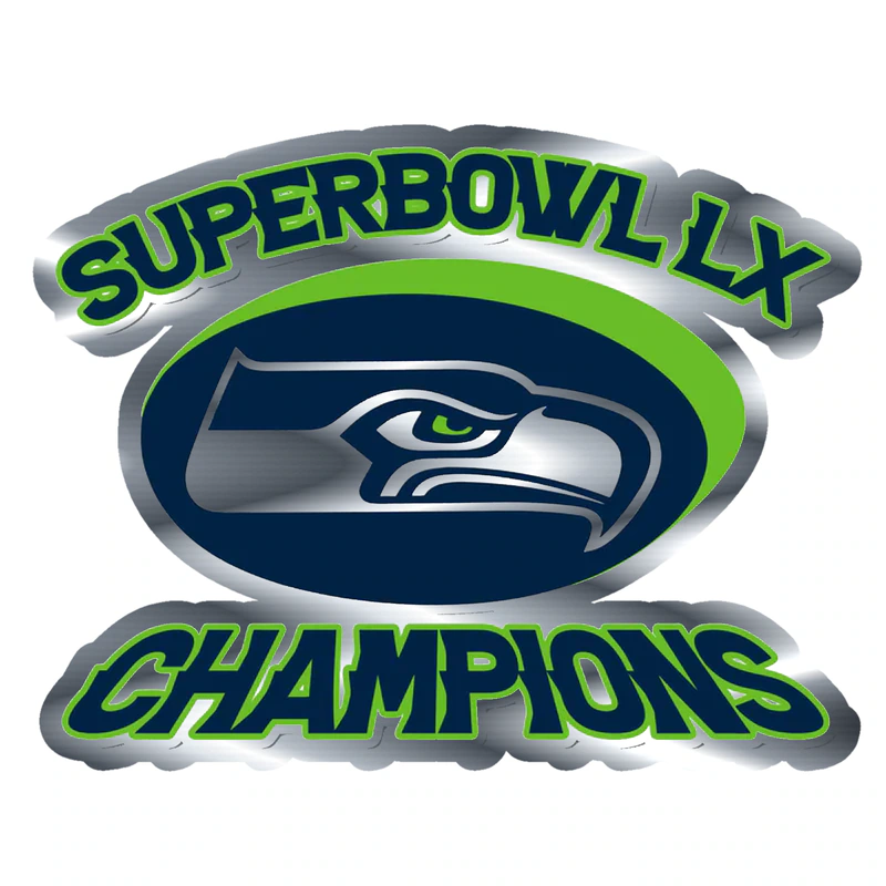 Seattle Seahawks - Super Bowl LX 2 - Silver Chrome Vinyl Sticker - Custom Size