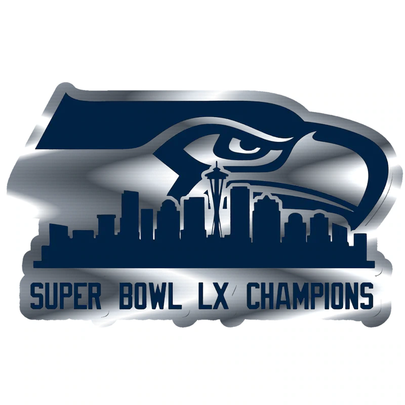 Seattle Seahawks - Super Bowl LX 4 - Silver Chrome Vinyl Sticker - Custom Size