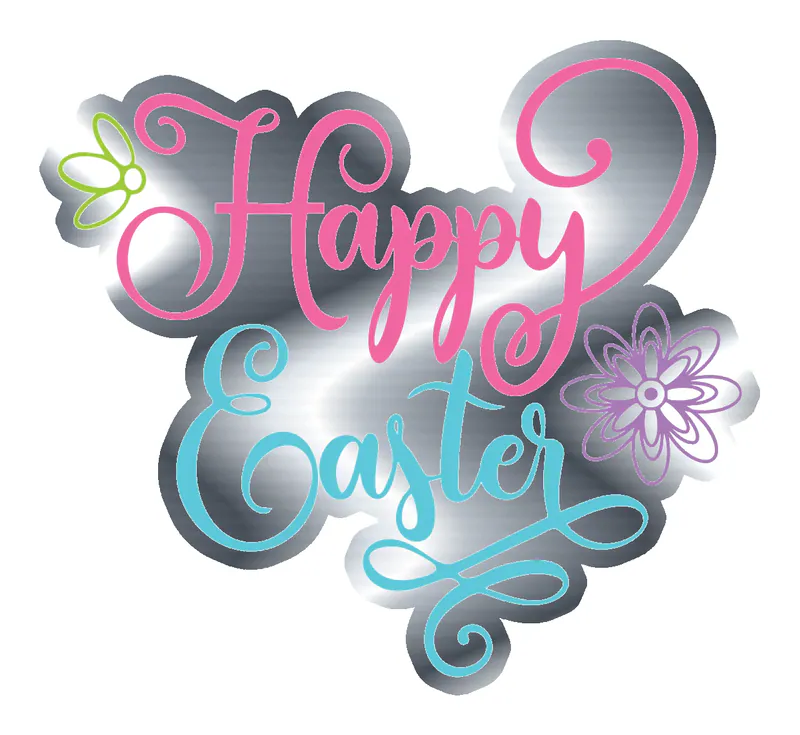 Happy Easter - Silver Chrome Vinyl Sticker - Custom Size