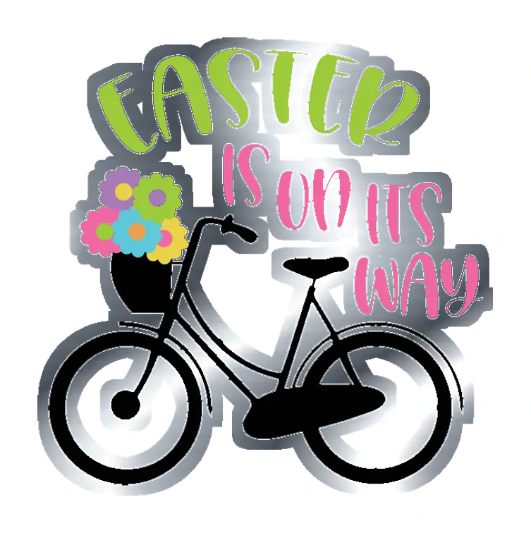 Easter is on its Way - Silver Chrome Vinyl Sticker - Custom Size
