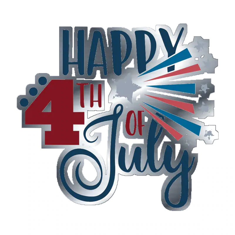 Happy 4th of July - Silver Chrome Vinyl Sticker - Custom Size
