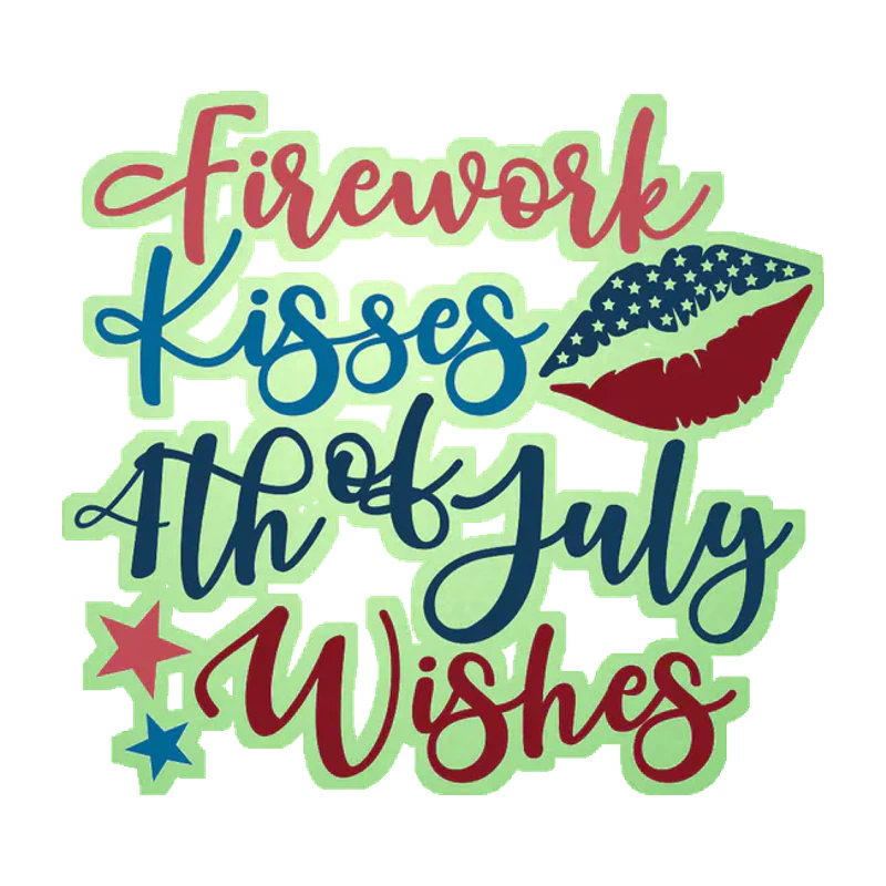 Firework Kisses 4th of July Wishes - Glow in the Dark Vinyl Sticker - Custom Size