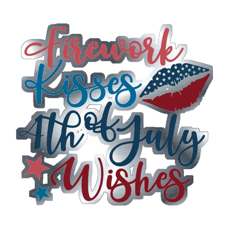 Firework Kisses 4th of July Wishes - Silver Chrome Vinyl Sticker - Custom Size