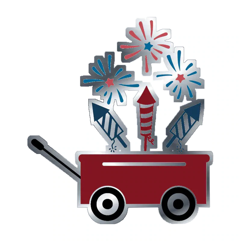 Wagon with Fireworks - Silver Chrome Vinyl Sticker - Custom Size