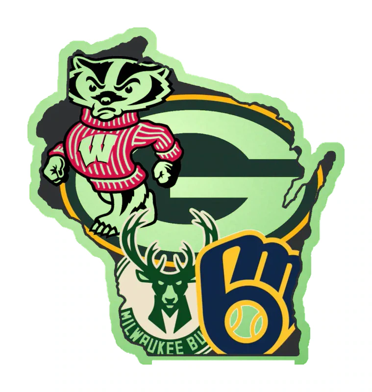 Wisconsin Sports Mashups 2 - Glow in the Dark Vinyl Sticker - Custom Size