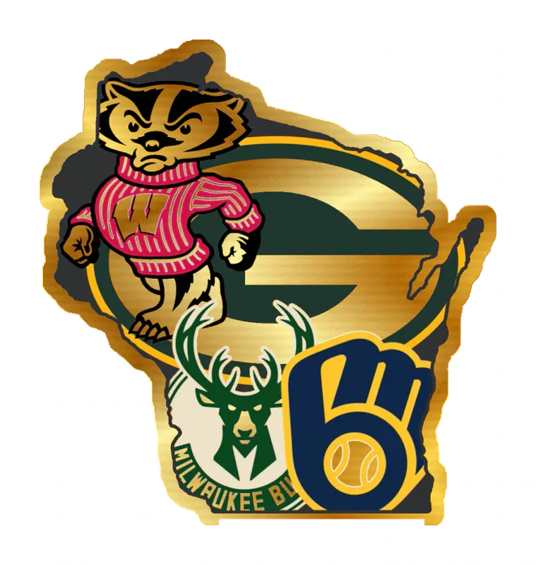 Wisconsin Sports Mashups 2 - Gold Chrome Vinyl Sticker - Custom Size