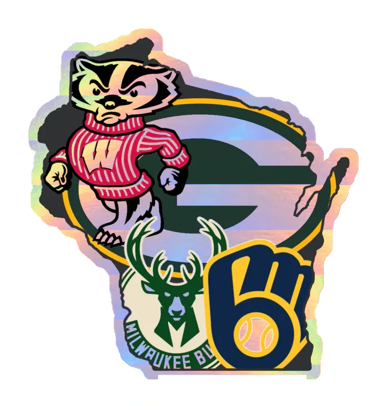 Wisconsin Sports Mashups 2 - Holographic Vinyl Sticker - Custom Size