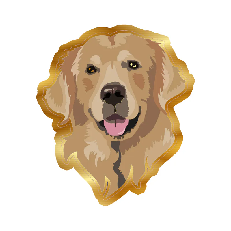 Golden Retriever - Gold Chrome Vinyl Sticker - Custom Size