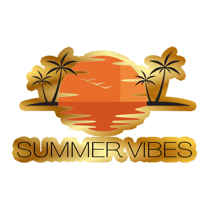 Summer Vibes With Palm Trees Gold Chrome Vinyl Decal - Custom Size