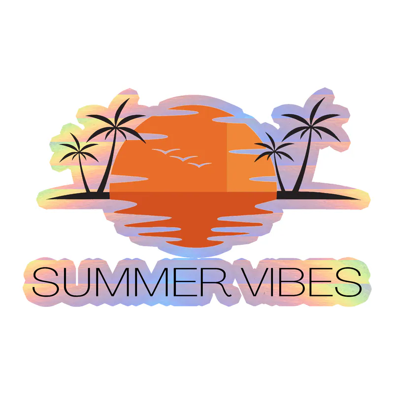 Summer Vibes With Palm Trees Holographic Vinyl Decal - Custom Size