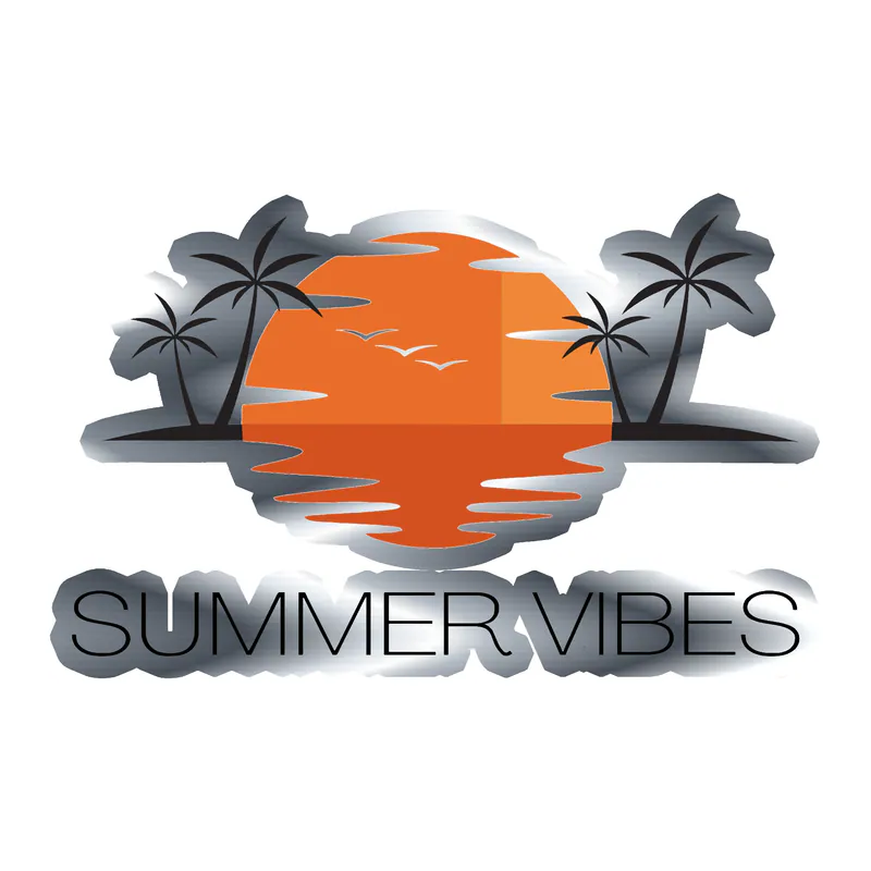 Summer Vibes With Palm Trees  Silver Chrome Vinyl Decal - Custom Size