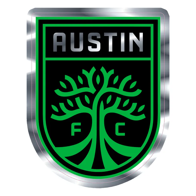Austin FC - Black And Green With Name - Silver Chrome Vinyl Sticker - Custom Size