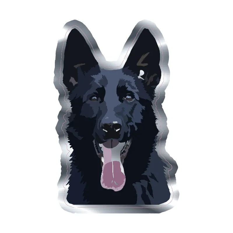 Black German Shepherd - Silver Chrome Vinyl Sticker - Custom Size