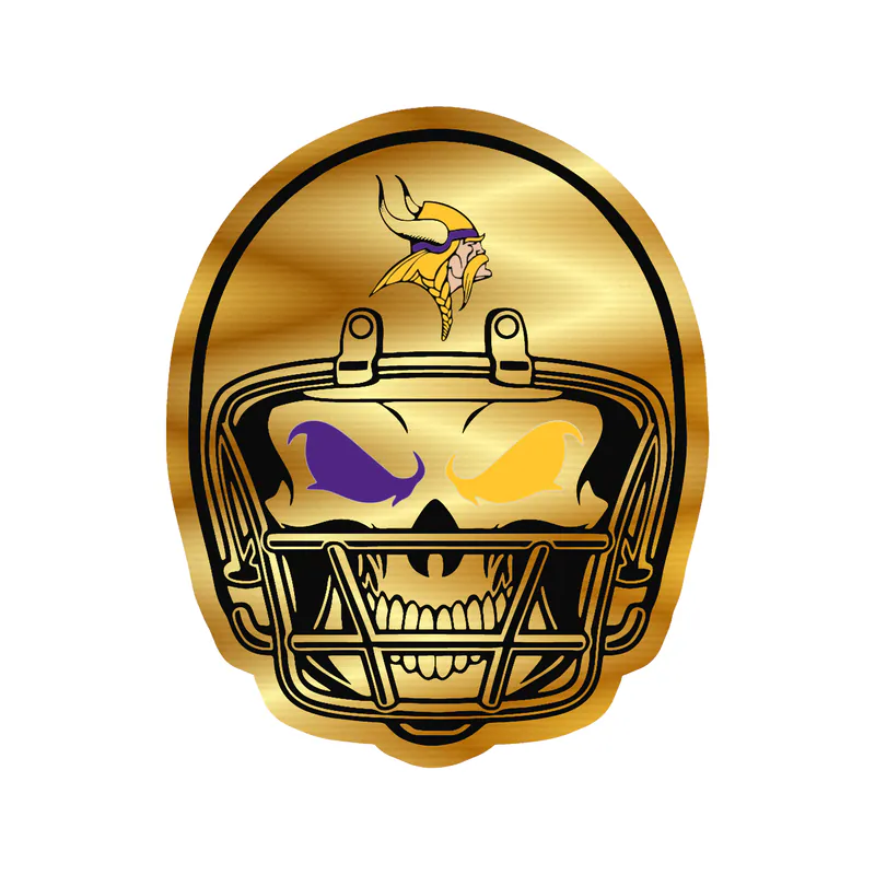 Minnesota Vikings - Skull with Helmet - Gold Chrome Vinyl Sticker - Custom Size