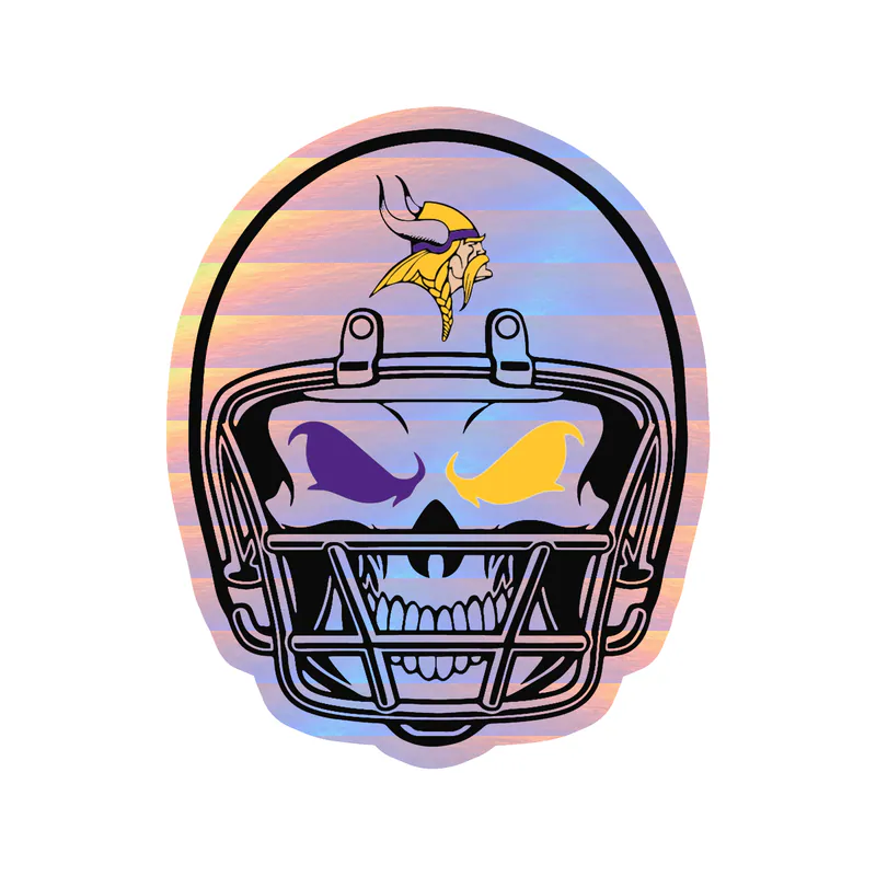 Minnesota Vikings - Skull with Helmet - Holographic Vinyl Sticker - Custom Size