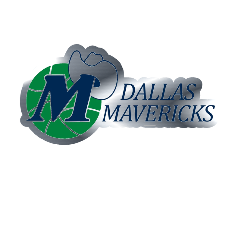 Dallas Mavericks - Basketball With Hat And Name - Silver Chrome Vinyl Sticker - Custom Size