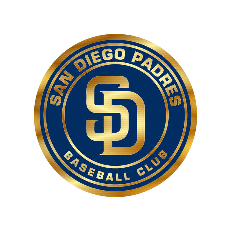 San Diego Padres - Blue Circle With White Name - Gold Chrome Vinyl Sticker - Custom Size