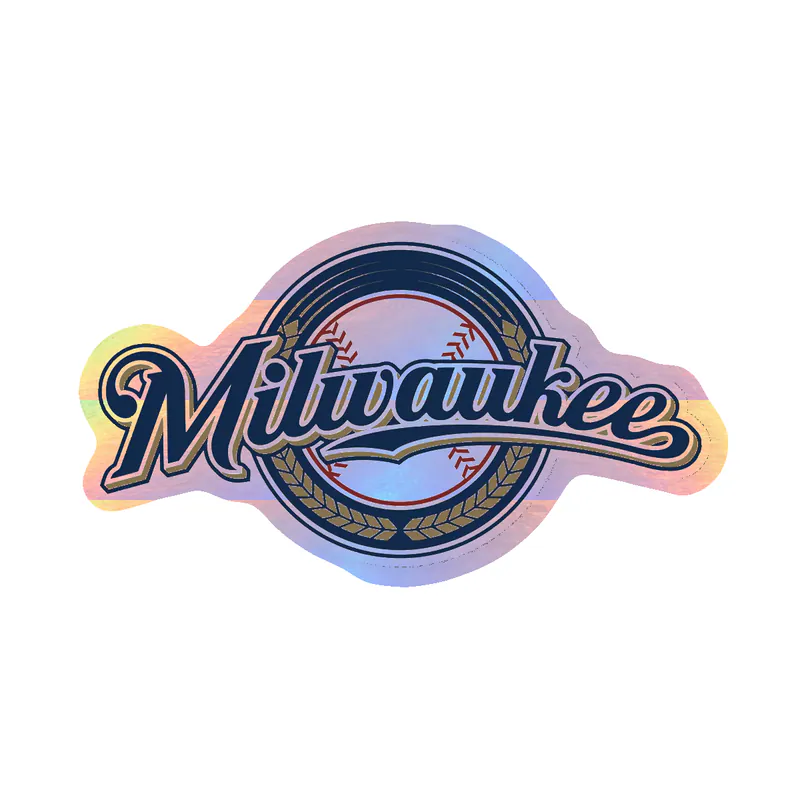 Milwaukee Brewers - Circle With Milwaukee - Holographic Vinyl Sticker - Custom Size