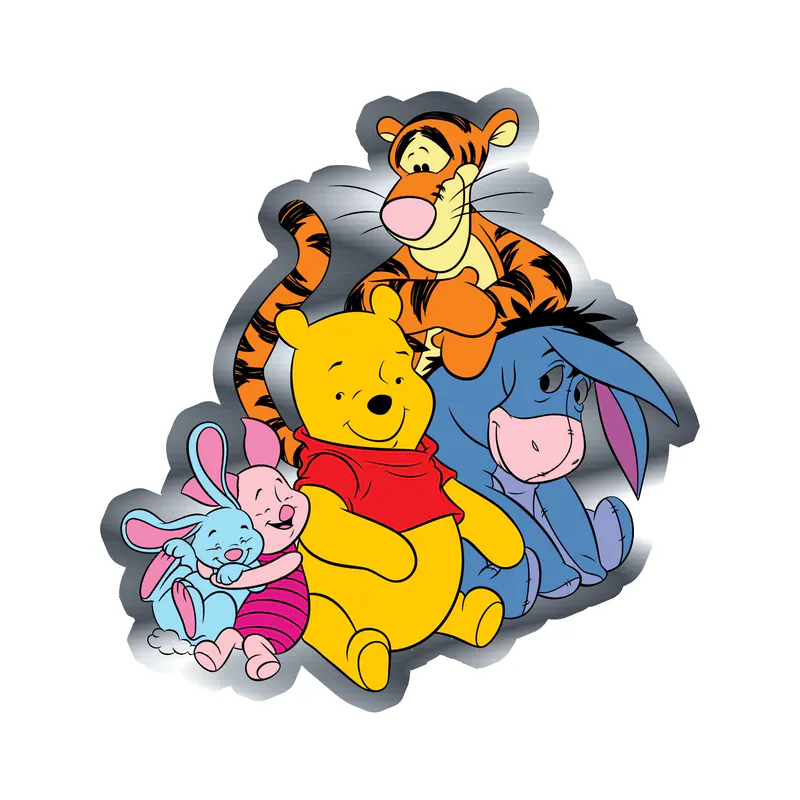 Winnie The Pooh - Friends - Silver Chrome Vinyl Sticker - Custom Size