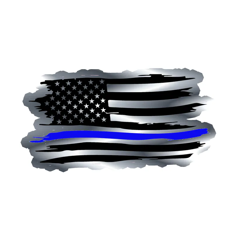 Distressed Blue Line American Flag - Silver Chrome Vinyl Decal - custom size
