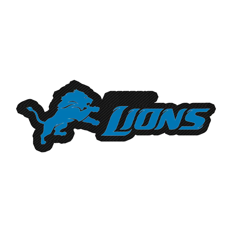 Detroit Lions - Lion With Black And Blue Name - Carbon Fiber Vinyl Sticker - Custom Size