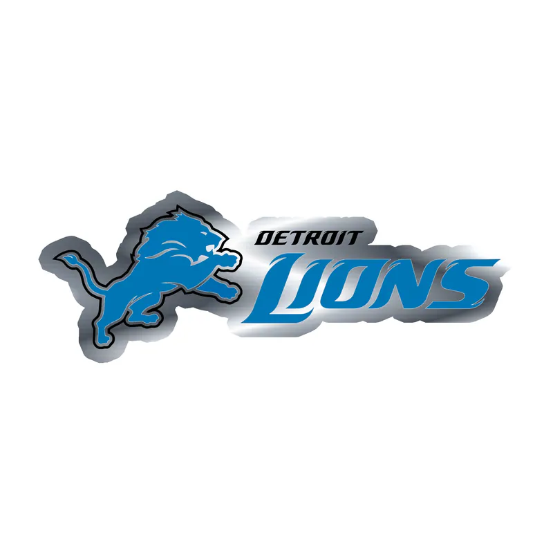 Detroit Lions - Lion With Black And Blue Name - Silver Chrome Vinyl Sticker - Custom Size