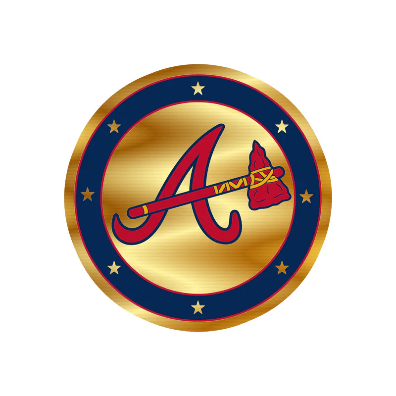 Atlanta Braves - Blue Circle With Stars - Gold Chrome Vinyl Sticker - Custom Size