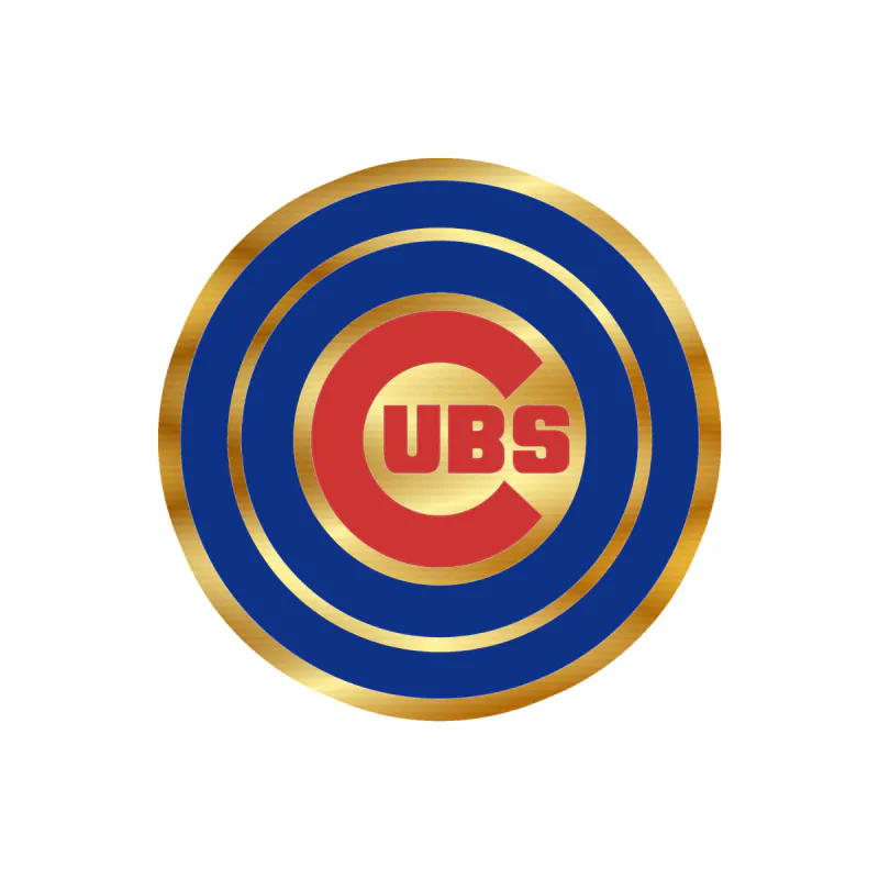 Chicago Cubs - Double Circle With Cubs In Middle - Gold Chrome Vinyl Sticker - Custom Size