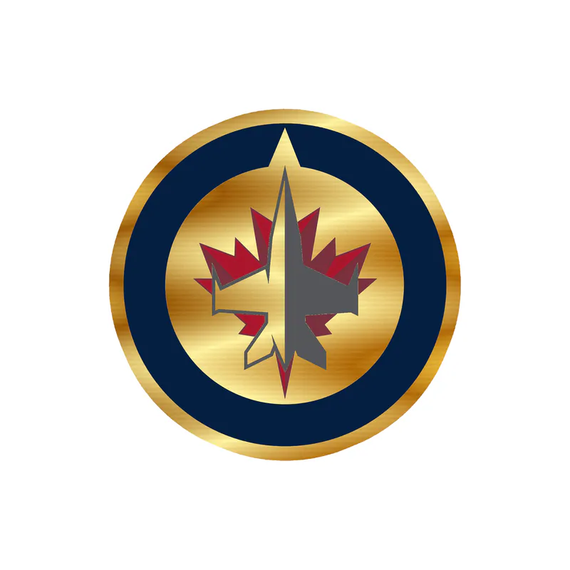 Winnipeg Jets - Blue Circle With Jet In Middle - Gold Chrome Vinyl Sticker - Custom Size
