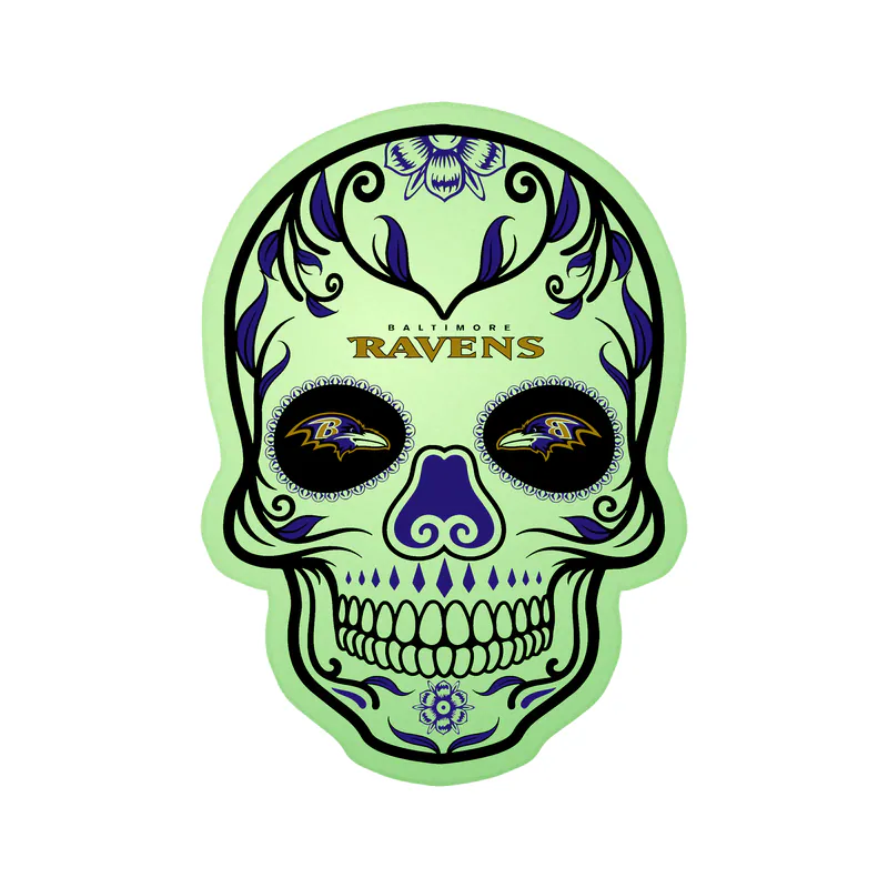 Baltimore Ravens - Sugar Skull - Glow in the Dark Vinyl Sticker - Custom Size
