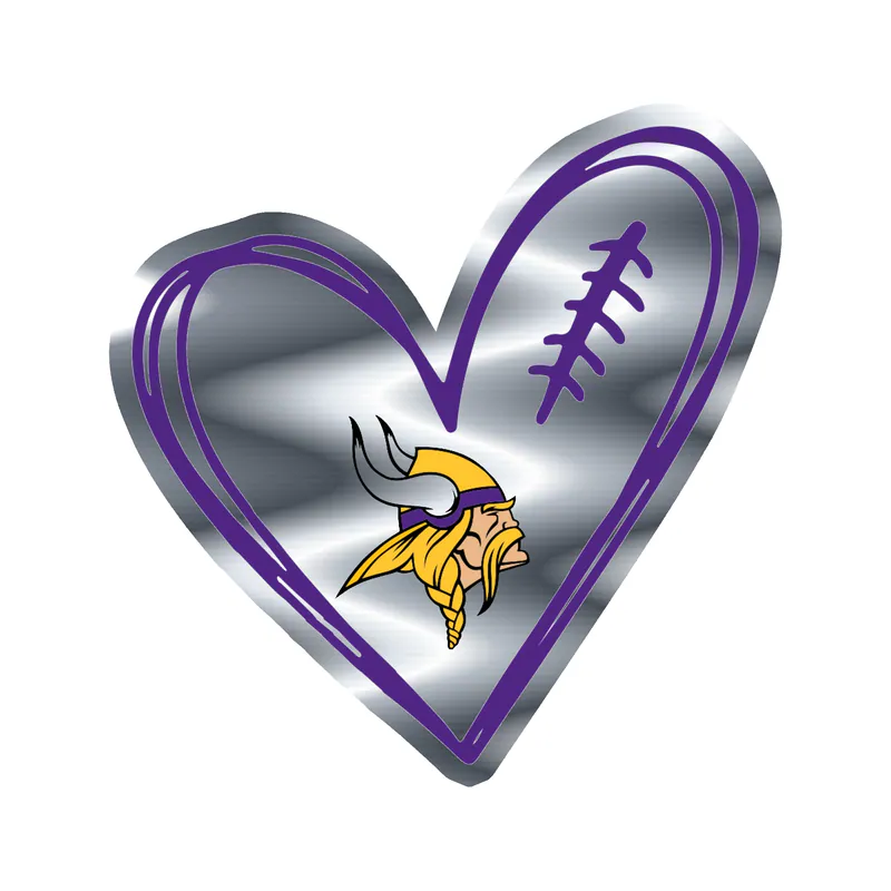 Minnesota Vikings - Football Heart - Silver Chrome Vinyl Sticker - Custom Size