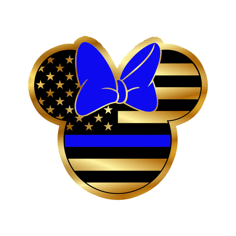 Blue Line American Flag Minnie - Gold Chrome Vinyl Decal - custom size
