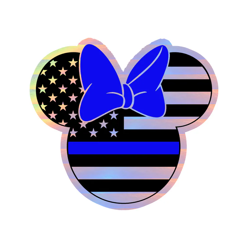 Blue Line American Flag Minnie - Holographic Vinyl Decal - custom size