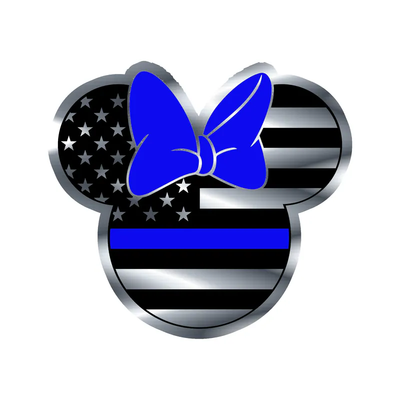 Blue Line American Flag Minnie - Silver Chrome Vinyl Decal - custom size