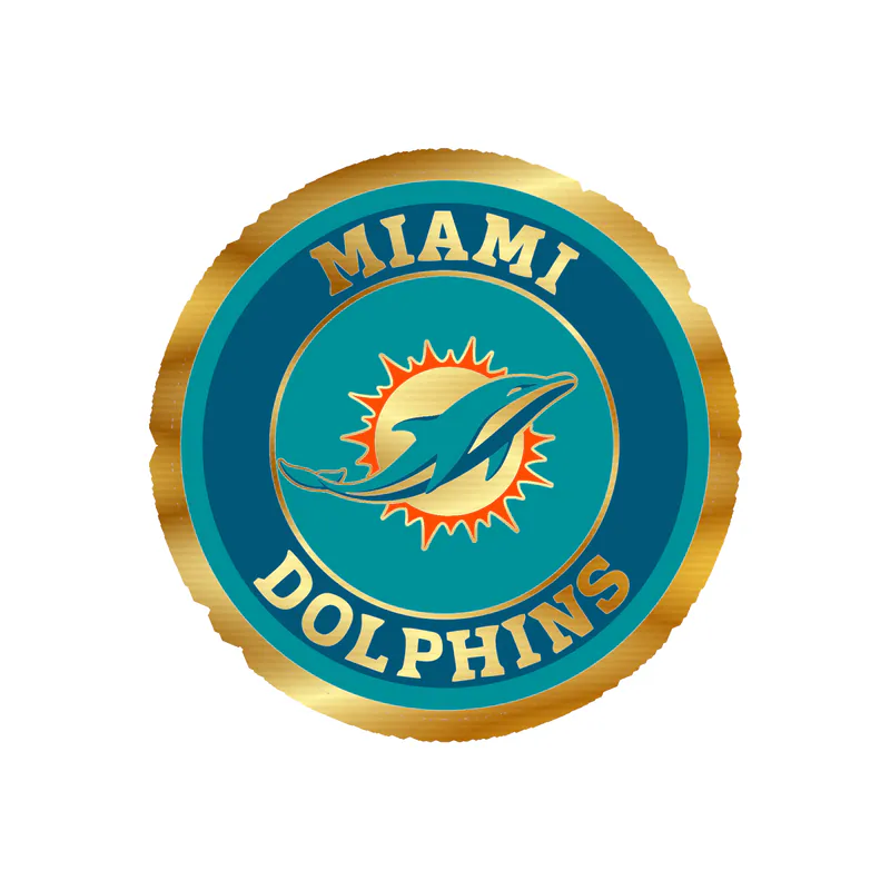 Miami Dolphins - Circle - Image 1 - Gold Chrome Vinyl Sticker - Custom Size